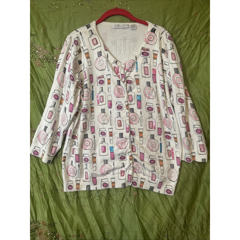 Vintage Marisa Christina Cardigan Makeup Design Beaded Sequins Buttons Size XL